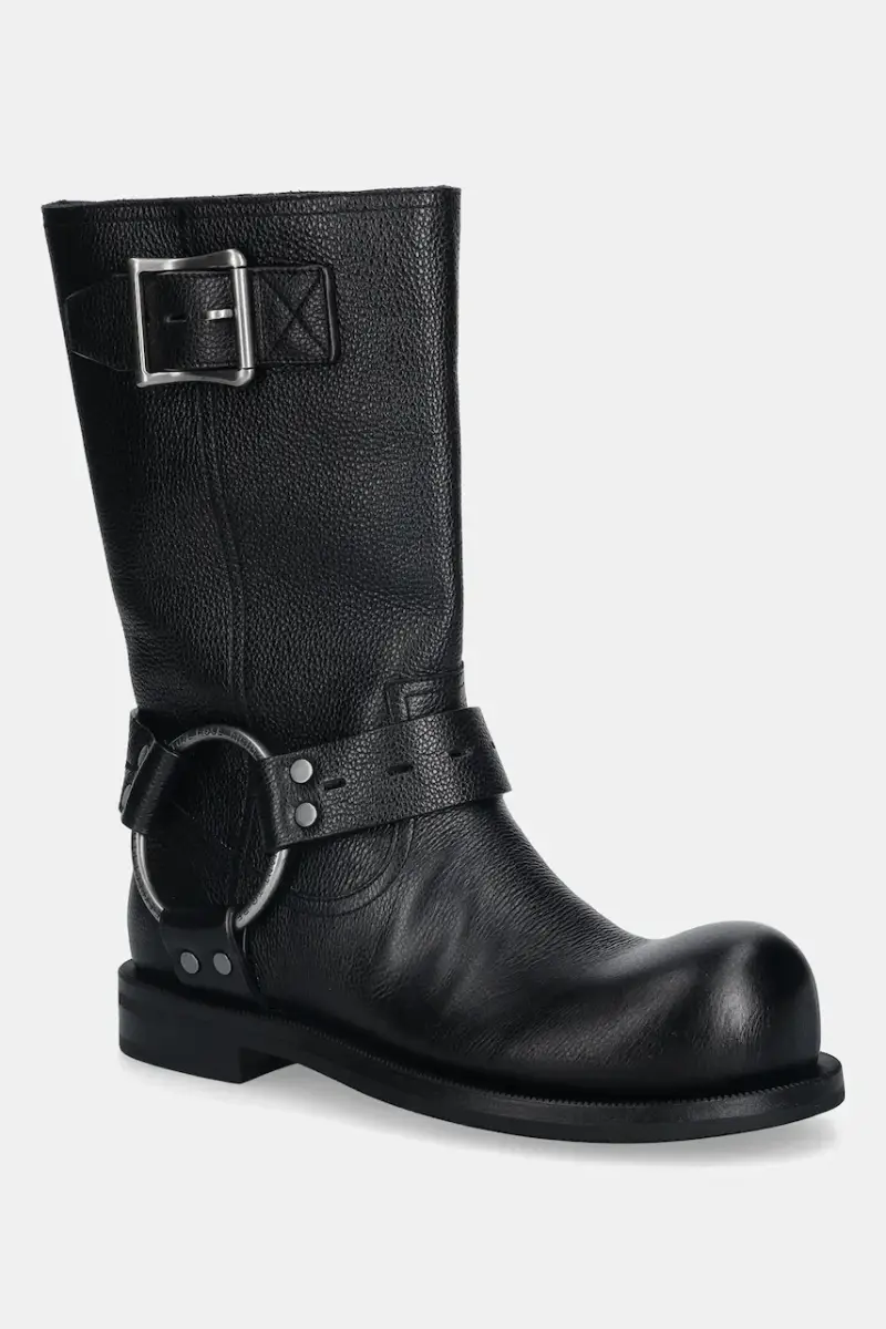 stivaletti alla caviglia in pelle O Ring Moto Boot colore nero 1076LP21001