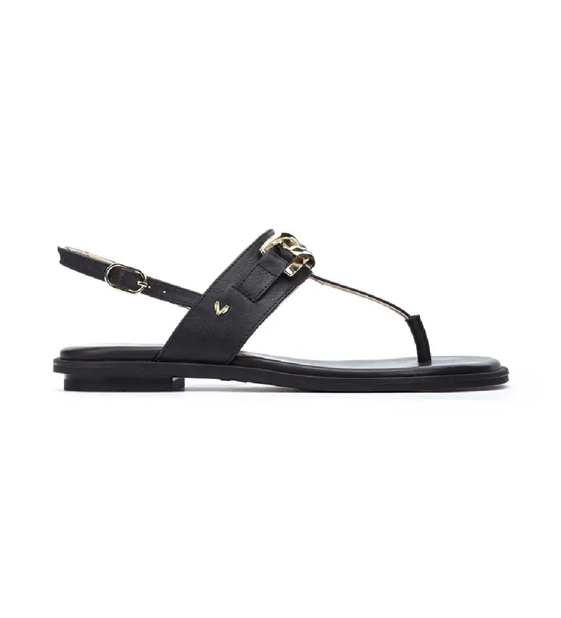 per donna. 1535-B153Z Sandali Mazzini in pelle nera piatta con dettaglio metallico (36), Nero, Basso, Fibbia, Casual