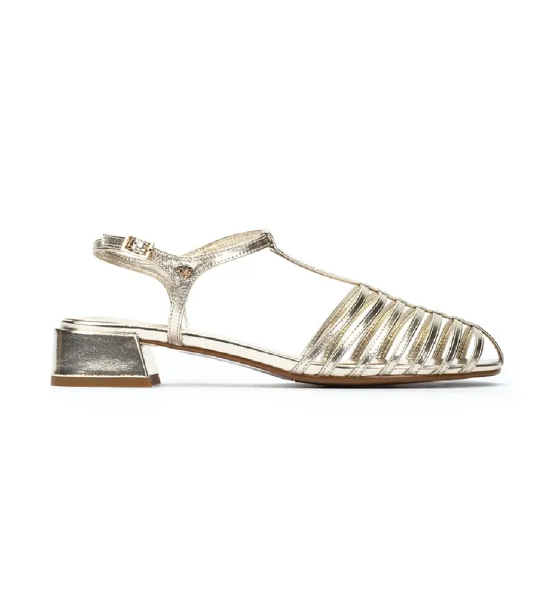 per donna. 1759-B400LY Sandali bassi in pelle Panaro dorata (36), Oro, 3 a 5cm, Fibbia, Casual