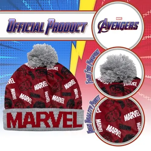 Marvel Avengers - Cappello Invernale con PON PON per Bambini miniatura 3