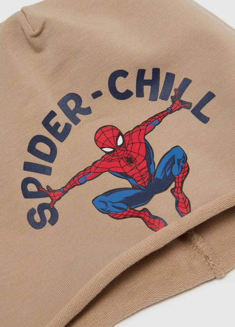 Berretto In Cotone Beige Elasticizzato Da Bambino Con Stampa Spiderman, Beige miniatura 3