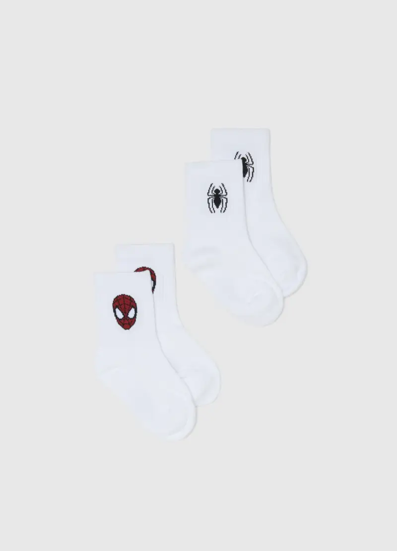 Bipack Calze In Misto Cotone Bianco Da Bambino Con Loghi Spider-man, Bianco