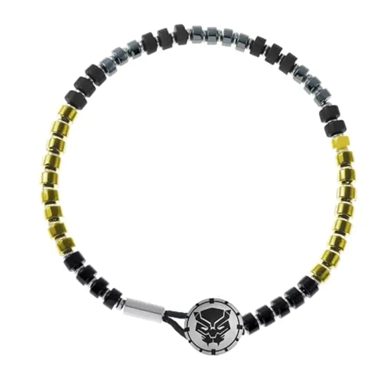 Marvel Braccialetto Acciaio Inossidabile con Black Panther per Bambini, 18cm, Regolabile
