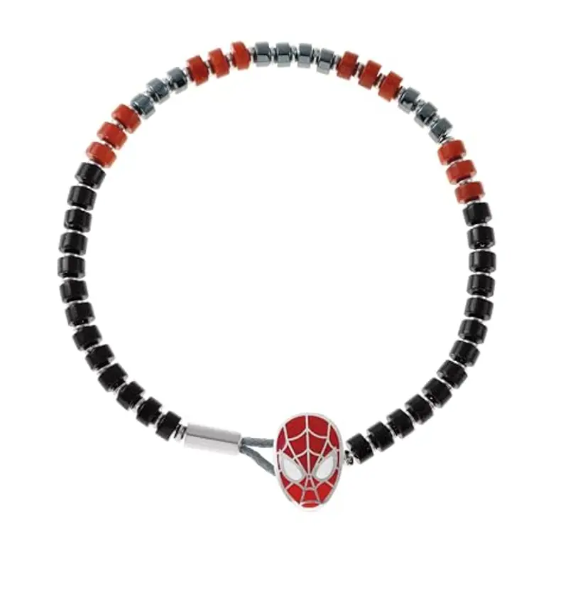 Marvel Braccialetto Acciaio Inossidabile con Spider-Man per Bambini, 18 cm di lunghezza, in Nero e Rosso