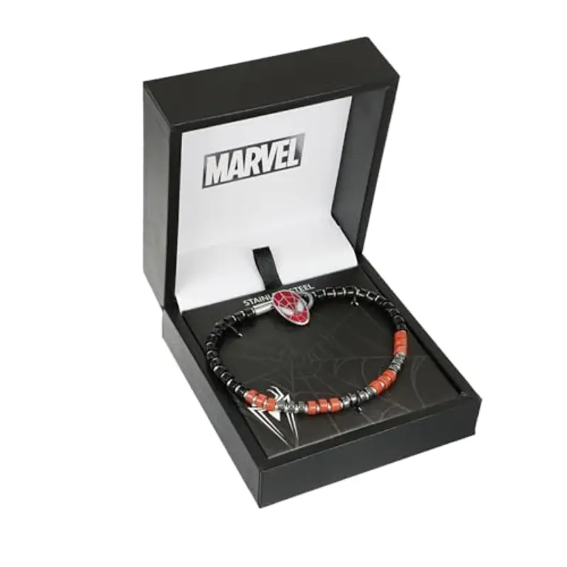 Marvel Braccialetto Acciaio Inossidabile con Spider-Man per Bambini, 18 cm di lunghezza, in Nero e Rosso miniatura 2