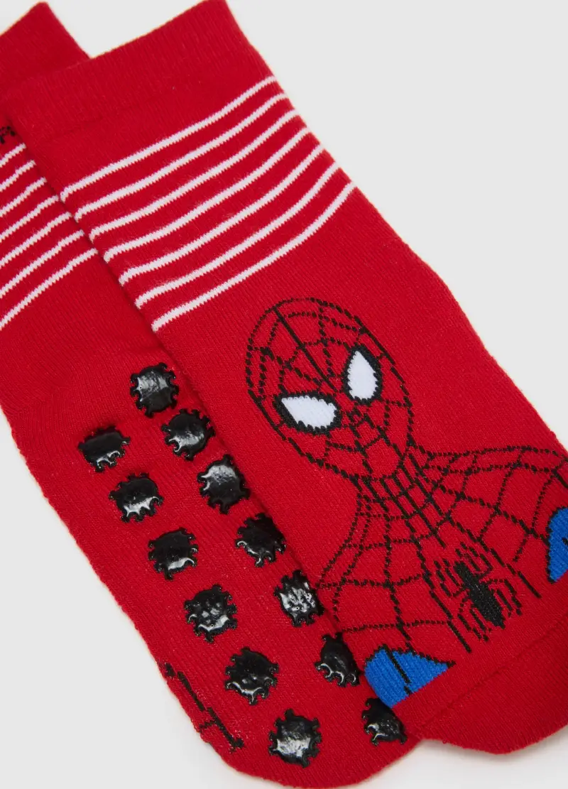 Calze Antiscivolo Da Bambino In Misto Cotone Rosse Con Stampa Spider-man, Rosso