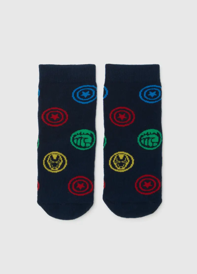 Calzini Antiscivolo Neri Da Bambino In Misto Cotone Con Ricami, Multicolor