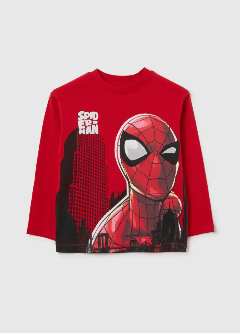 Maglietta Da Bambino Rossa In Puro Cotone Vestibilità Over Di Spider-man, Rosso
