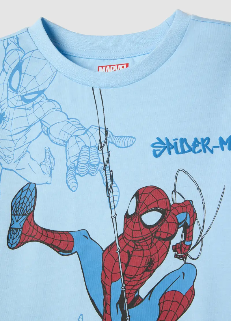 Pigiama Corto In Puro Cotone Azzurro Da Bambino Con Spiderman, Azzurro miniatura 3