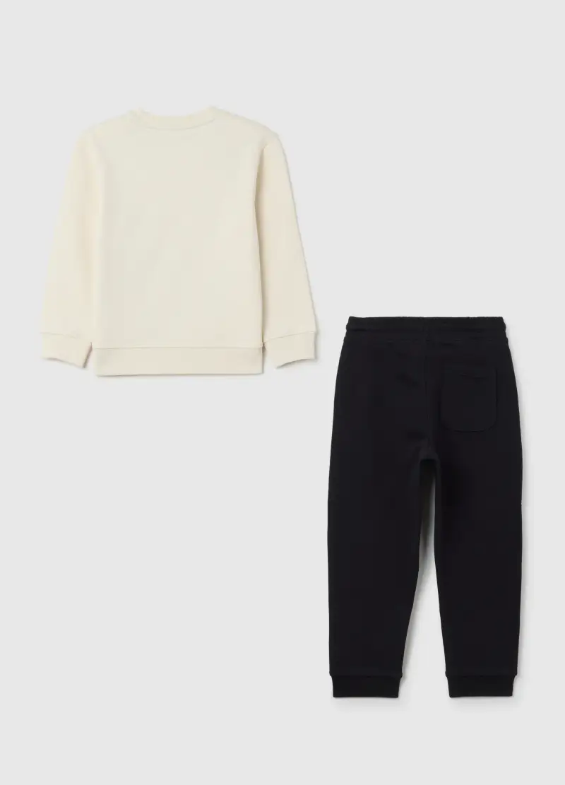 Set Jogging Da Bambino In Puro Cotone Bianco E Nero Regular Fit, Bianco miniatura 2