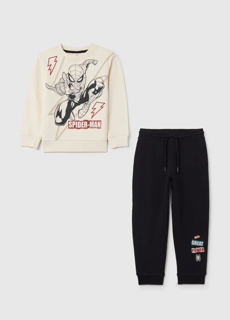 Set Jogging Da Bambino In Puro Cotone Bianco E Nero Regular Fit, Bianco