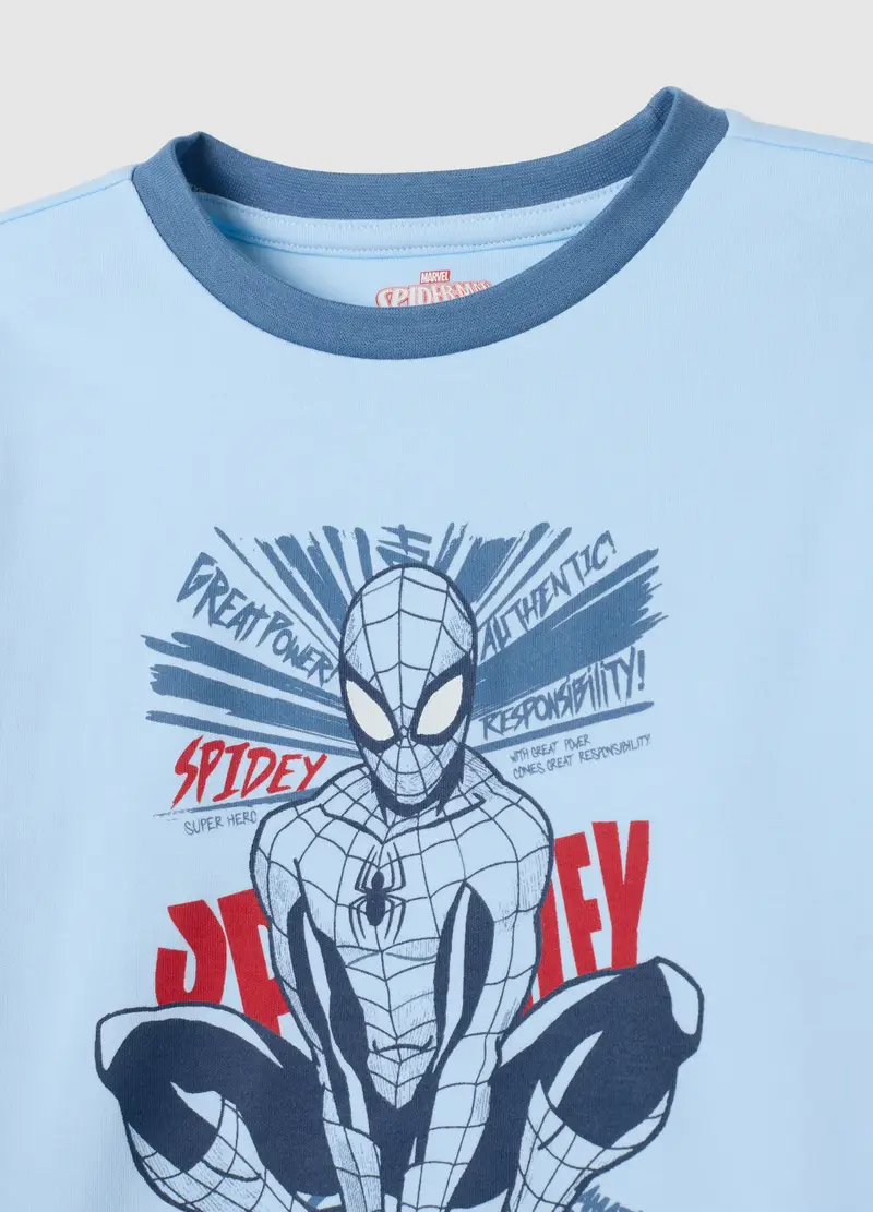 Set Pigiama Da Bambino In Puro Cotone Con Stampa Spider-man, Azzurro miniatura 3