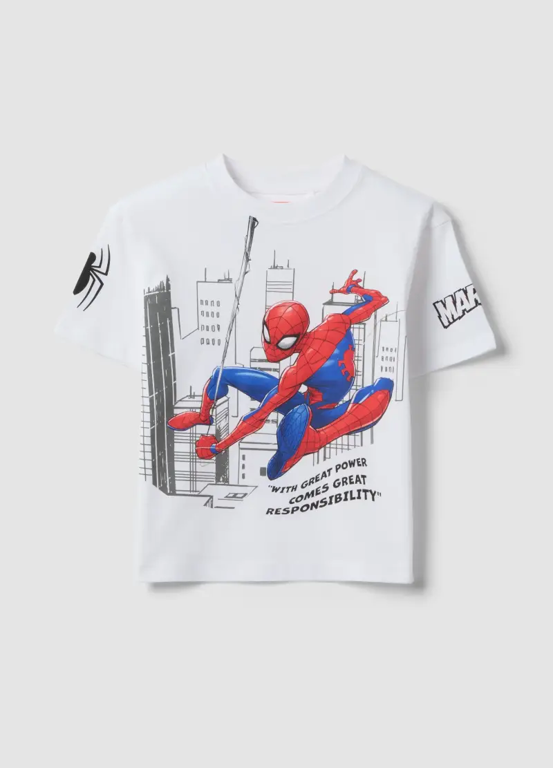 T-shirt In Puro Cotone Bianco Da Bambino Oversize Fit Con Spiderman, Bianco