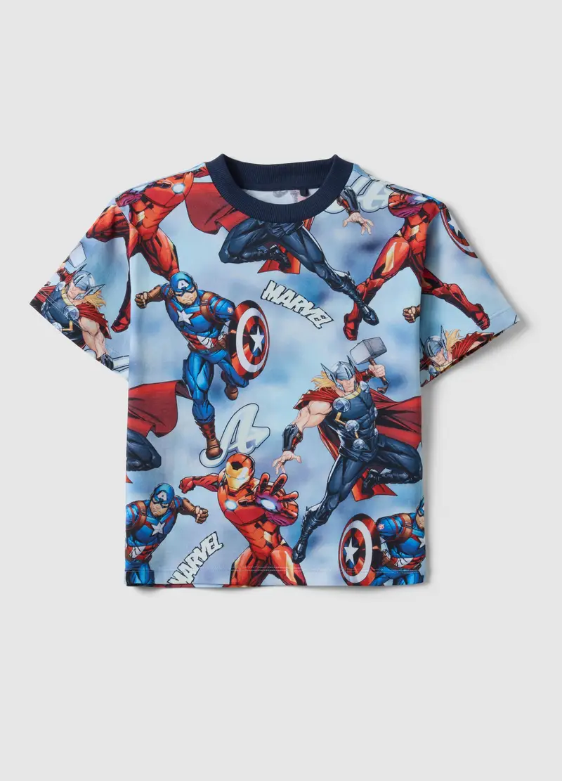 T-shirt In Puro Cotone Multicolor Da Bambino Oversize Fit Con Avengers, Multicolor