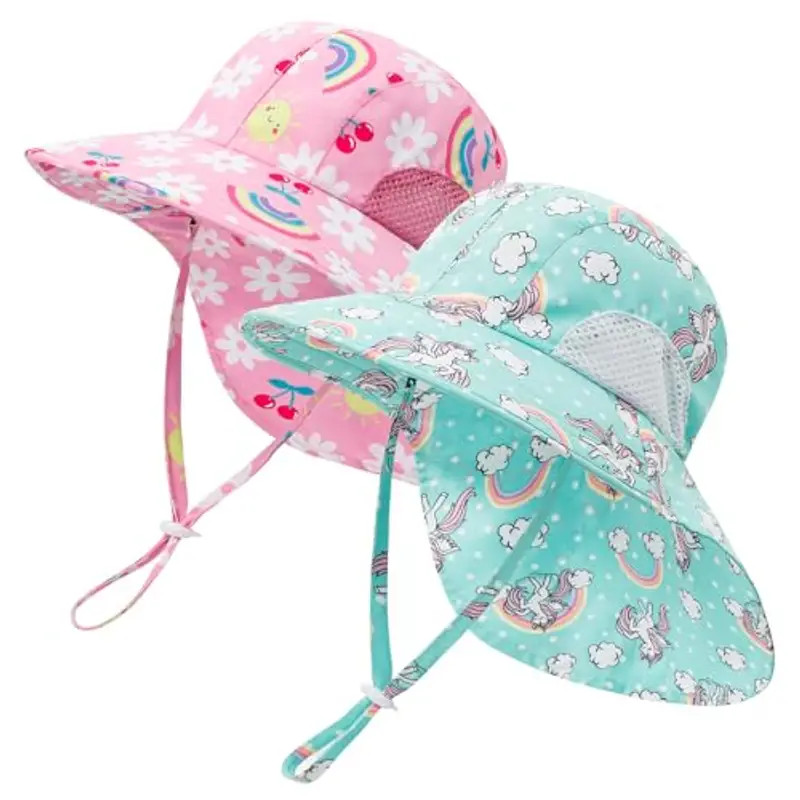 MASOCIO Cappello Neonata Bambina con Copricollo 2 Pezzi Cappellino Pescatore Bimba 1 2 Anni Estivo Sole Mare Anti UV Spiaggia 9 12 18 Cappello età 6-24 Mesi Multicolore 2