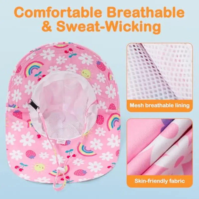 MASOCIO Cappello Neonata Bambina con Copricollo 2 Pezzi Cappellino Pescatore Bimba 1 2 Anni Estivo Sole Mare Anti UV Spiaggia 9 12 18 Cappello età 6-24 Mesi Multicolore 2 miniatura 3