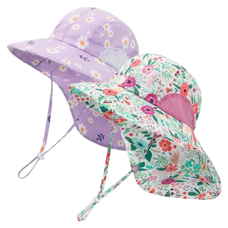 MASOCIO Cappello Neonata Bambina con Copricollo 2 Pezzi Cappellino Pescatore Bimba 1 2 Anni Estivo Sole Mare Anti UV Spiaggia 9 12 18 Cappello età 6-24 Mesi Multicolore 4