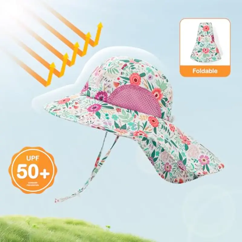 MASOCIO Cappello Neonata Bambina con Copricollo 2 Pezzi Cappellino Pescatore Bimba 1 2 Anni Estivo Sole Mare Anti UV Spiaggia 9 12 18 Cappello età 6-24 Mesi Multicolore 4 miniatura 2