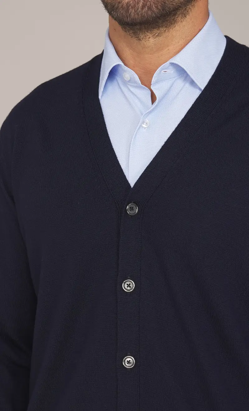 Cardigan masq in lana merino tollegno, colore blu miniatura 2