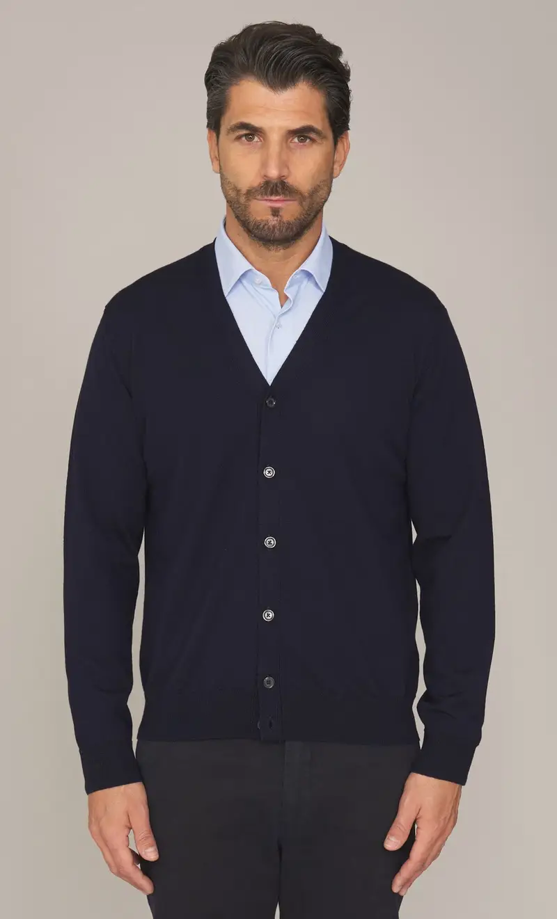 Cardigan masq in lana merino tollegno, colore blu