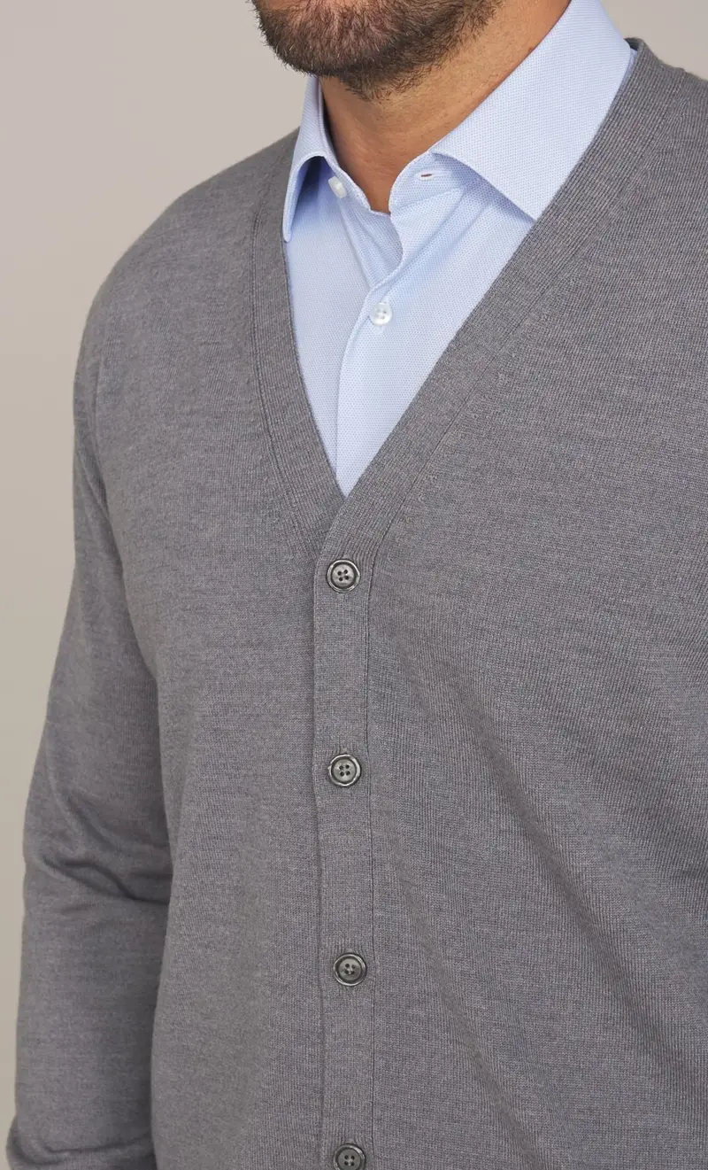 Cardigan masq in lana merino tollegno, colore grigio miniatura 2