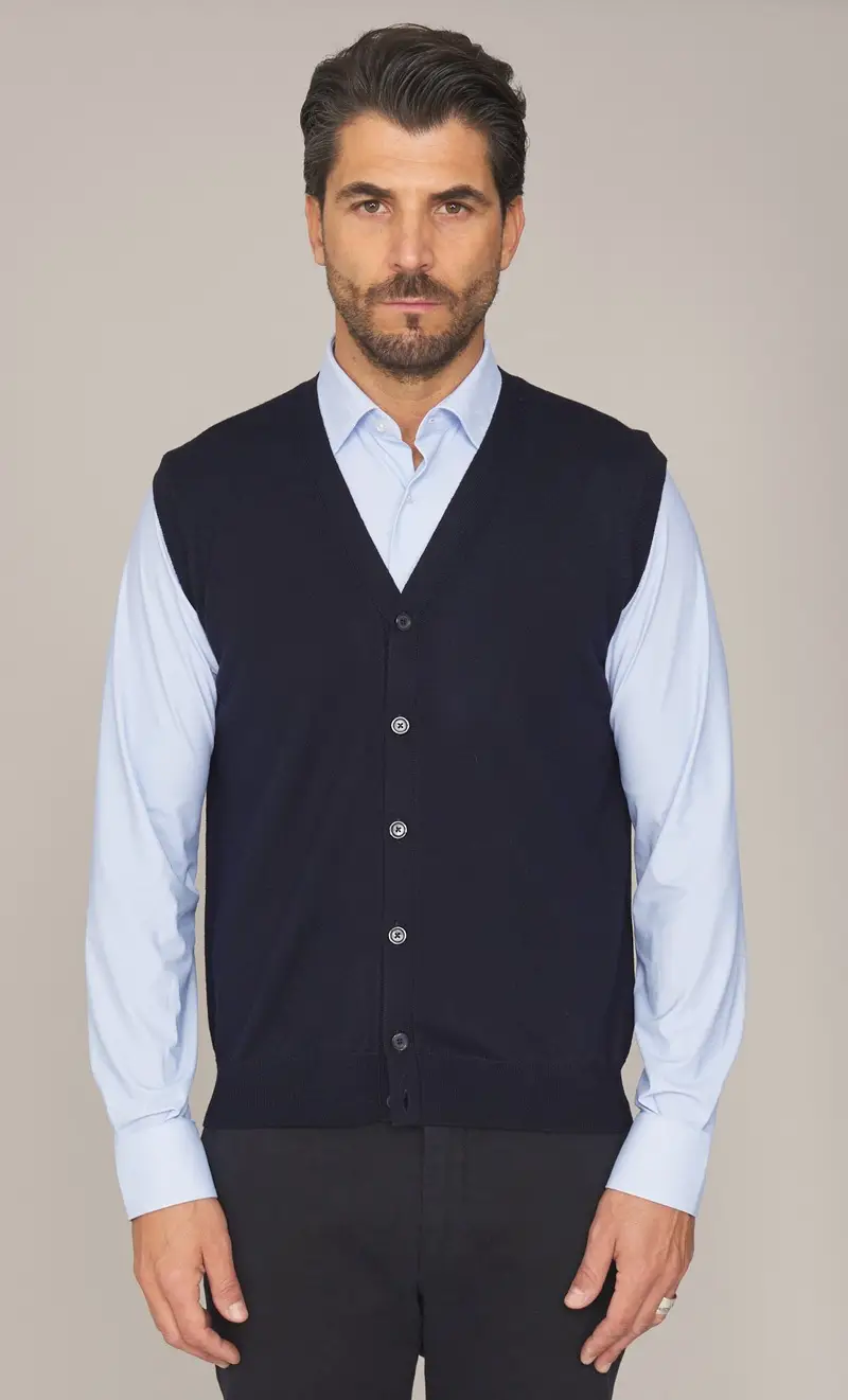 Gilet masq in lana merino tollegno, colore blu