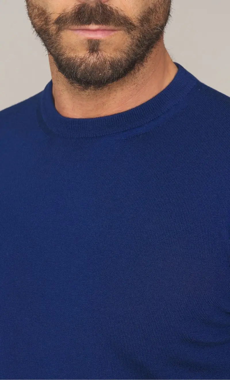 Maglia girocollo masq in lana merino tollegno, colore bluette miniatura 2