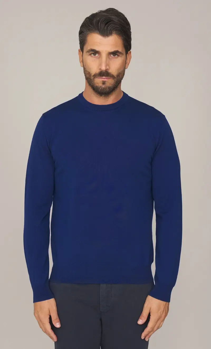 Maglia girocollo masq in lana merino tollegno, colore bluette