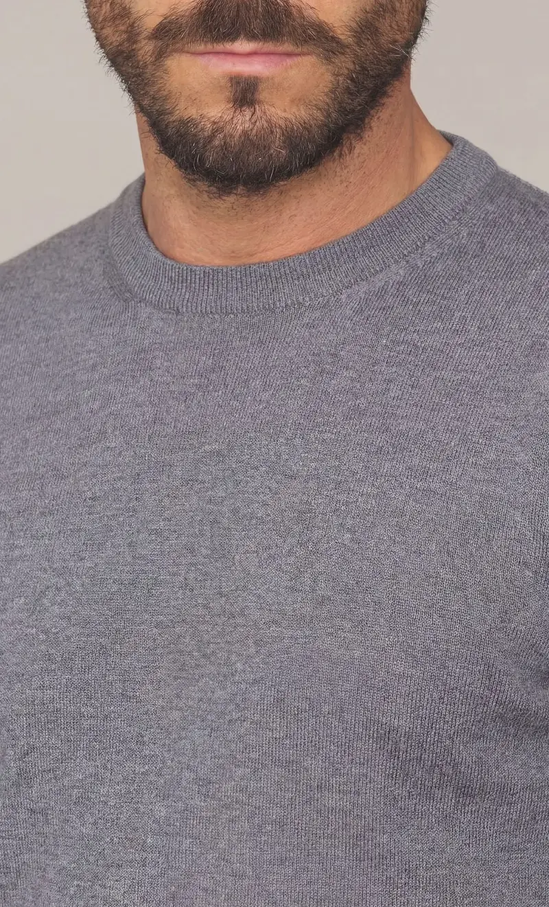 Maglia girocollo masq in lana merino tollegno, colore grigio miniatura 2