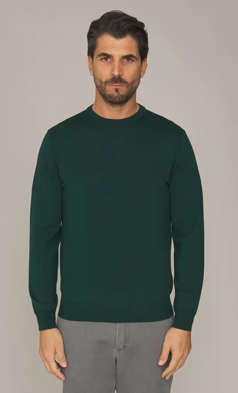Maglia girocollo masq in lana merino tollegno, colore verde