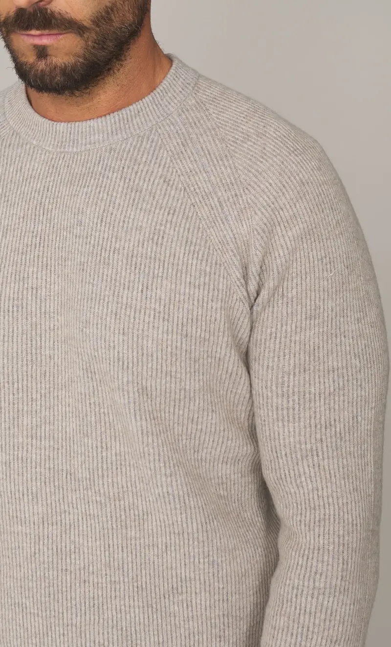 Maglia girocollo masq in pura lana a coste, colore fango miniatura 2