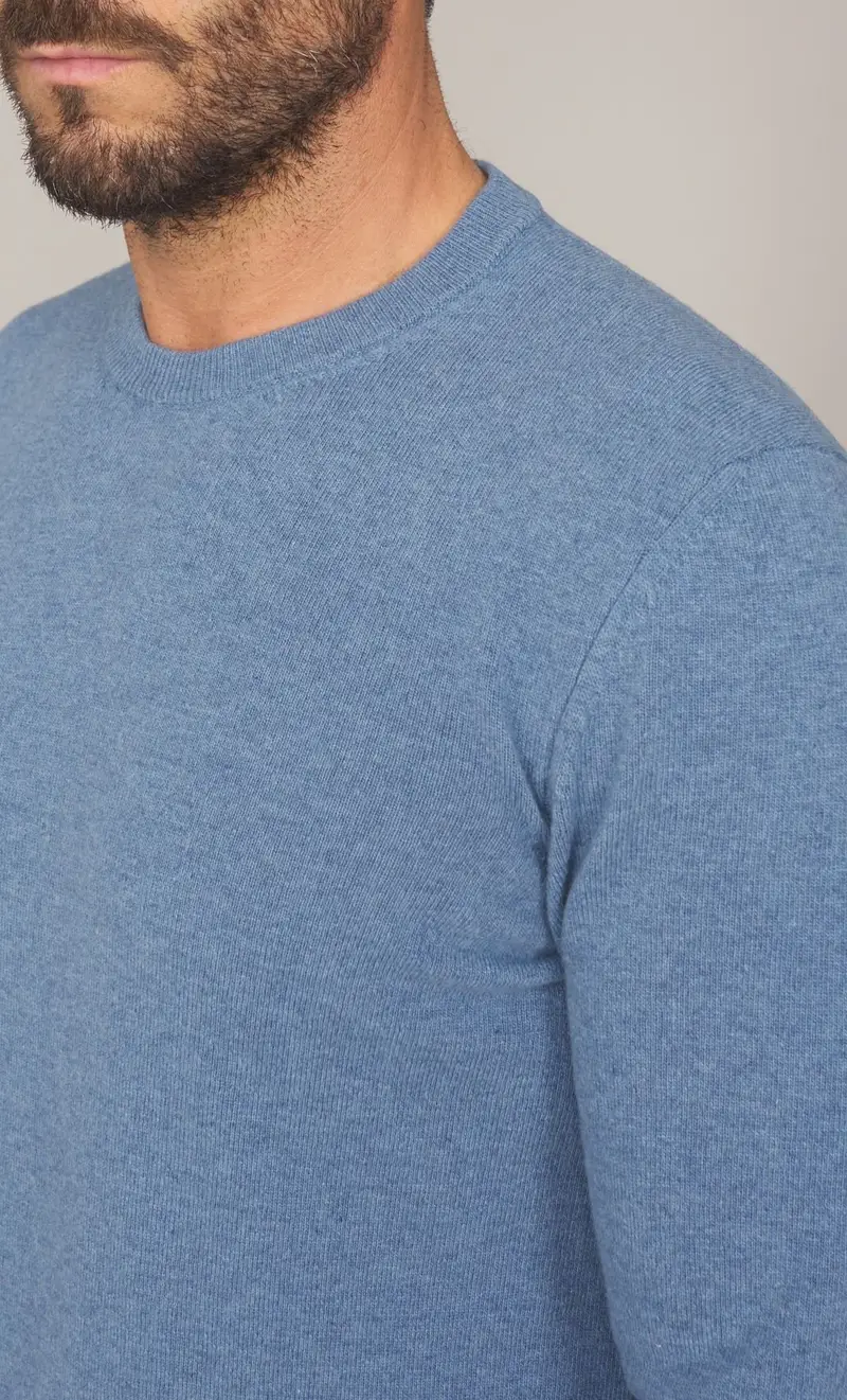 Maglia girocollo masq in pura lana, colore celeste miniatura 2