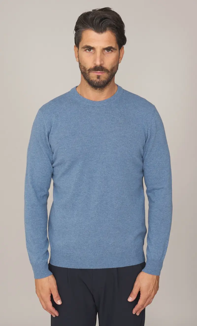 Maglia girocollo masq in pura lana, colore celeste