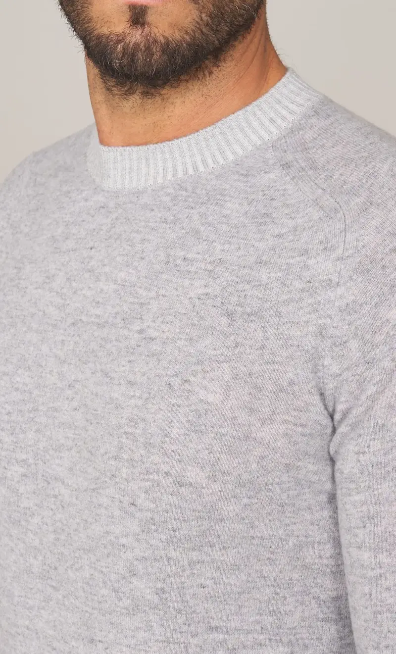 Maglia girocollo masq in pura lana con bordi a contrasto, colore grigio miniatura 2