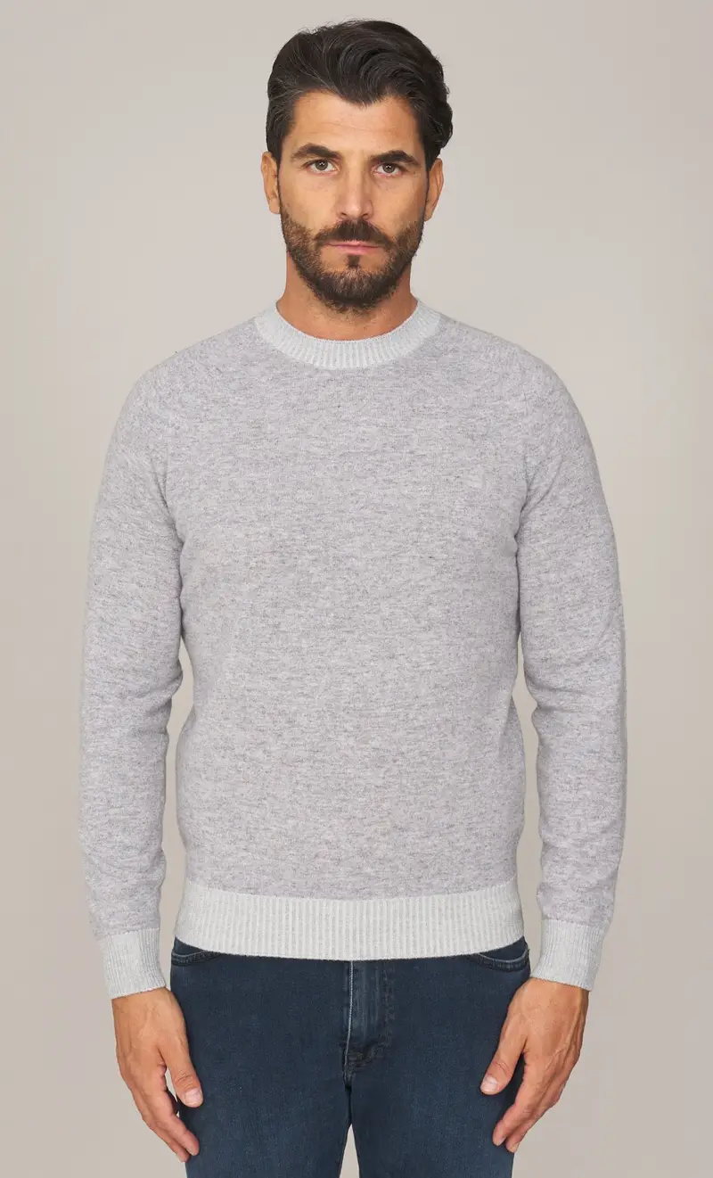 Maglia girocollo masq in pura lana con bordi a contrasto, colore grigio