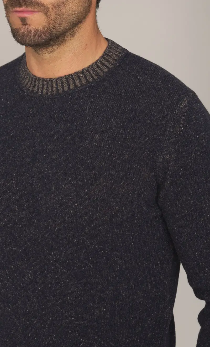 Maglia girocollo masq moulinè in pura lana, colore blu miniatura 2