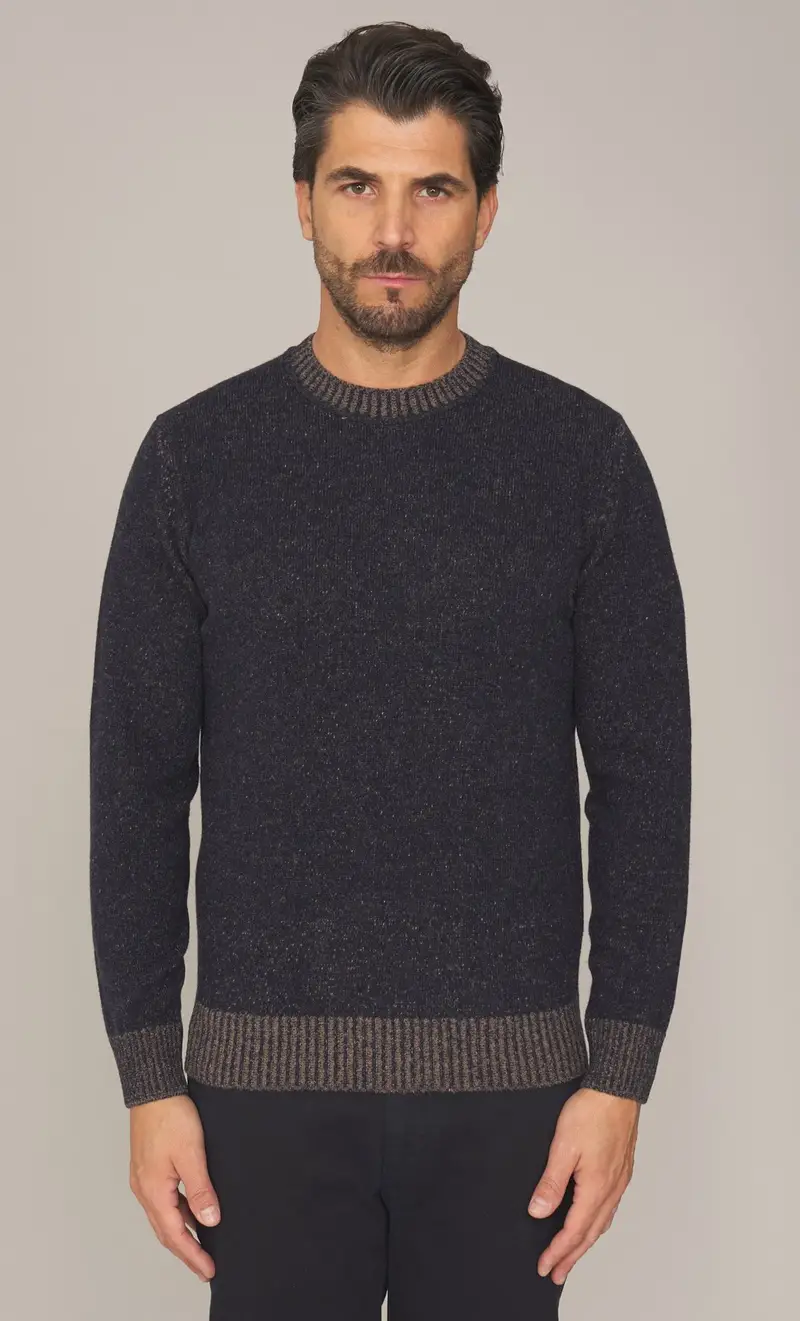 Maglia girocollo masq moulinè in pura lana, colore blu