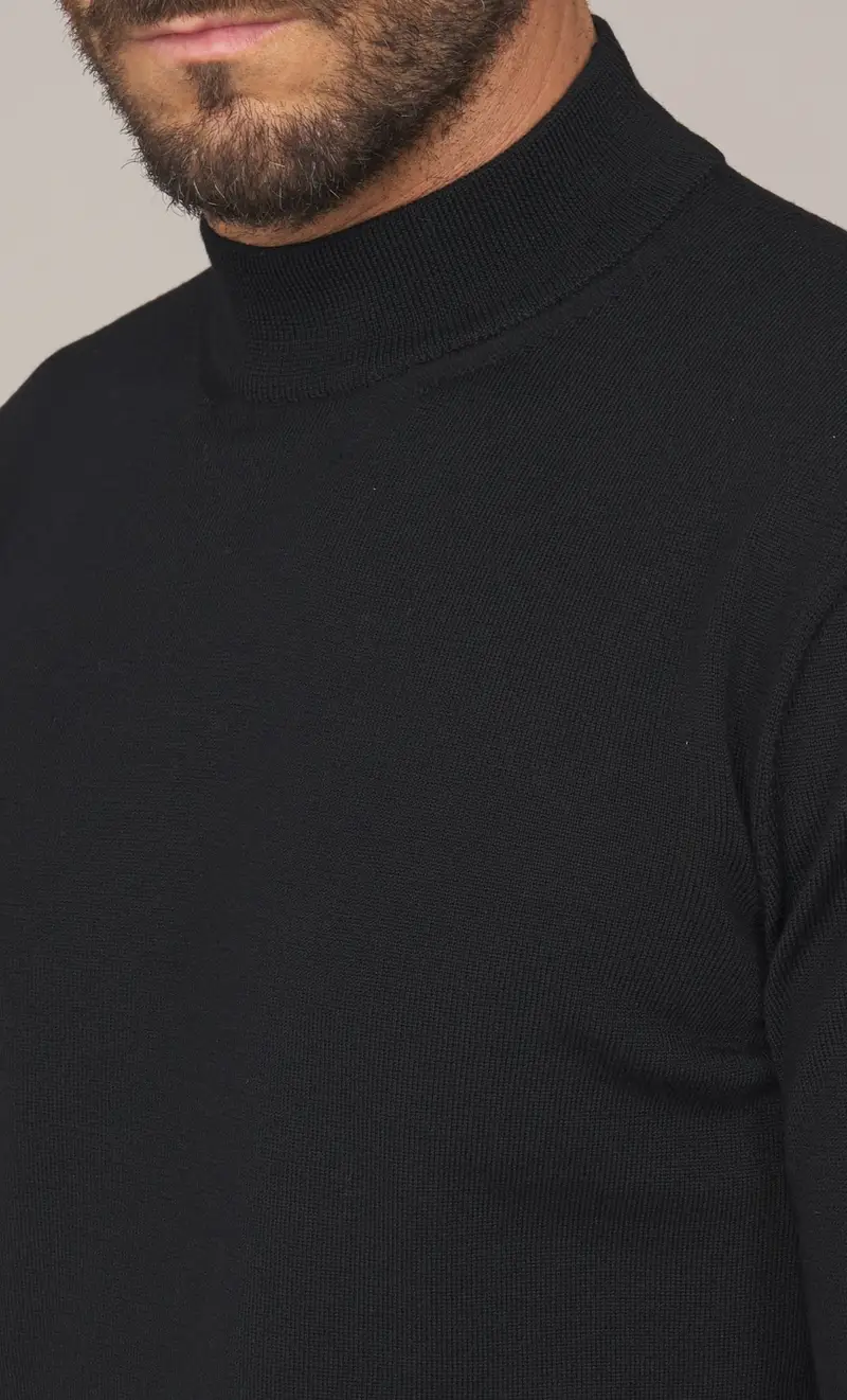Maglia lupetto masq in lana merino tollegno, colore nero miniatura 2