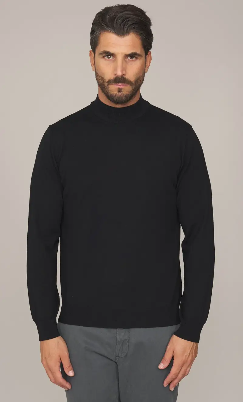 Maglia lupetto masq in lana merino tollegno, colore nero