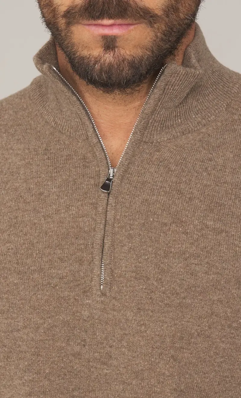 Maglia lupo zip masq in pura lana, colore fango miniatura 2