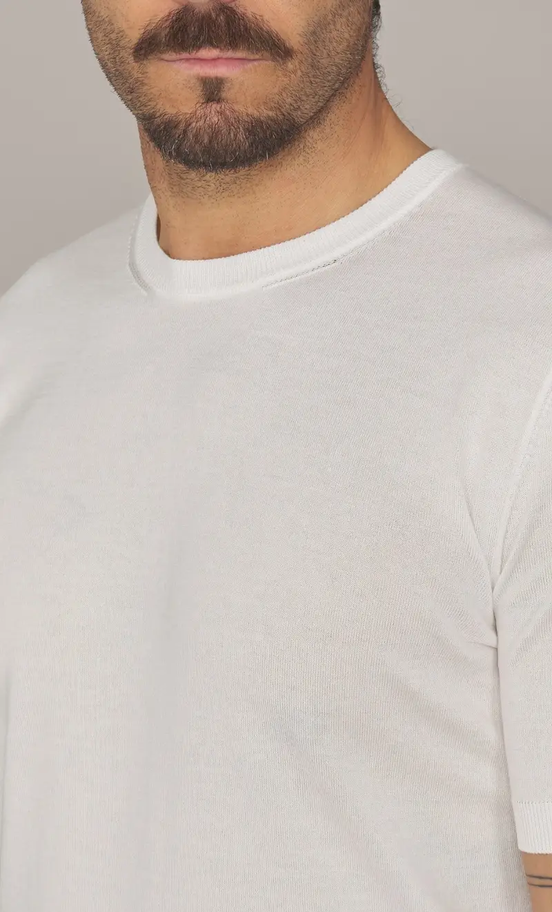Maglia masq manica corta in puro cotone, colore bianco miniatura 2