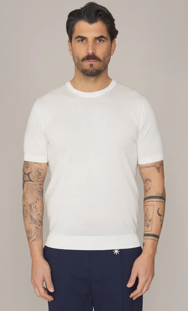 Maglia masq manica corta in puro cotone, colore bianco