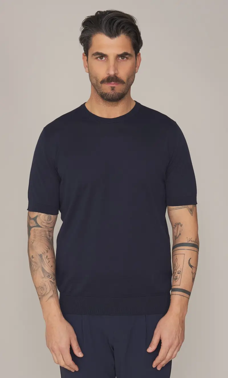 Maglia masq manica corta in puro cotone, colore blu