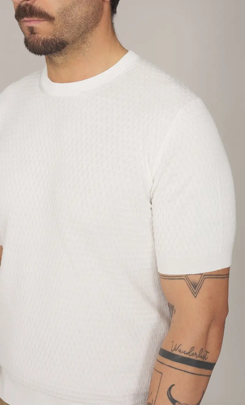 Maglia masq manica corta in puro cotone operato, colore bianco miniatura 2