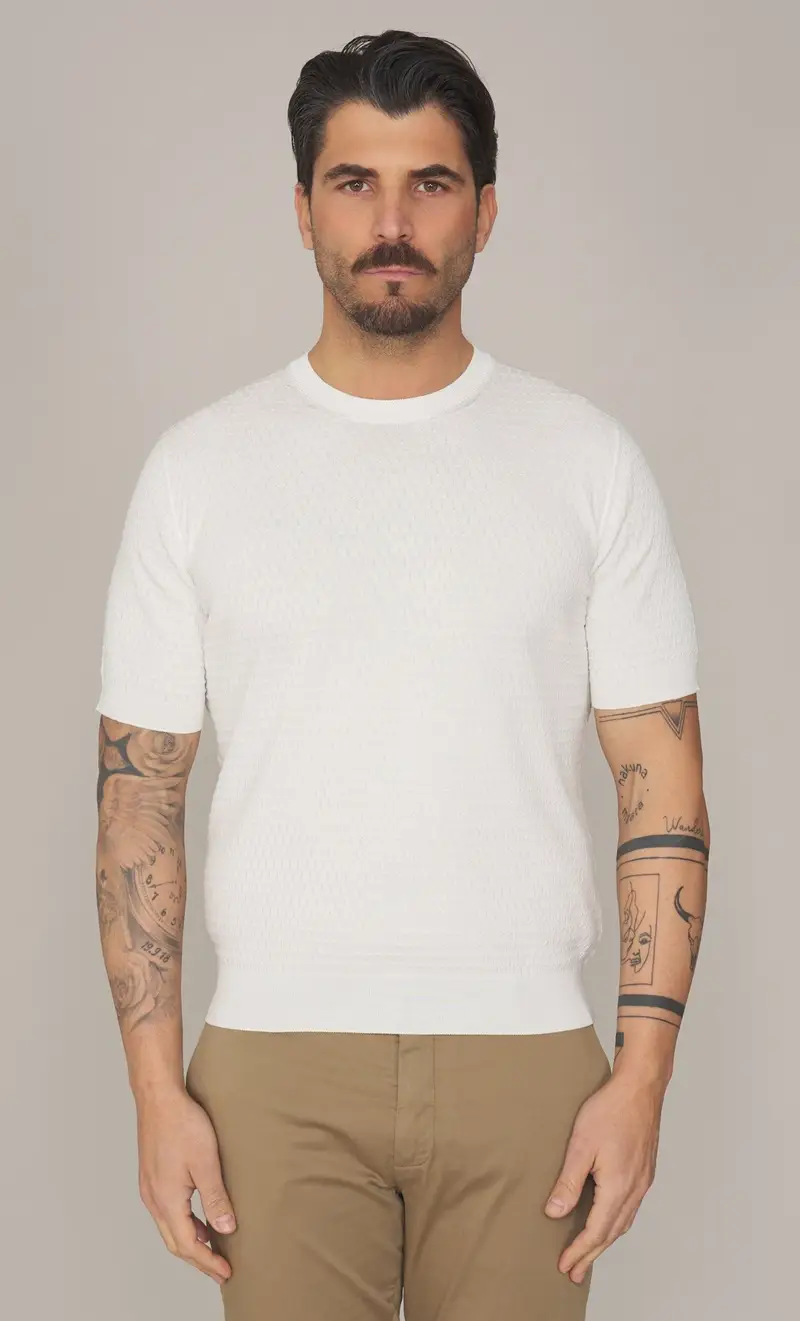 Maglia masq manica corta in puro cotone operato, colore bianco