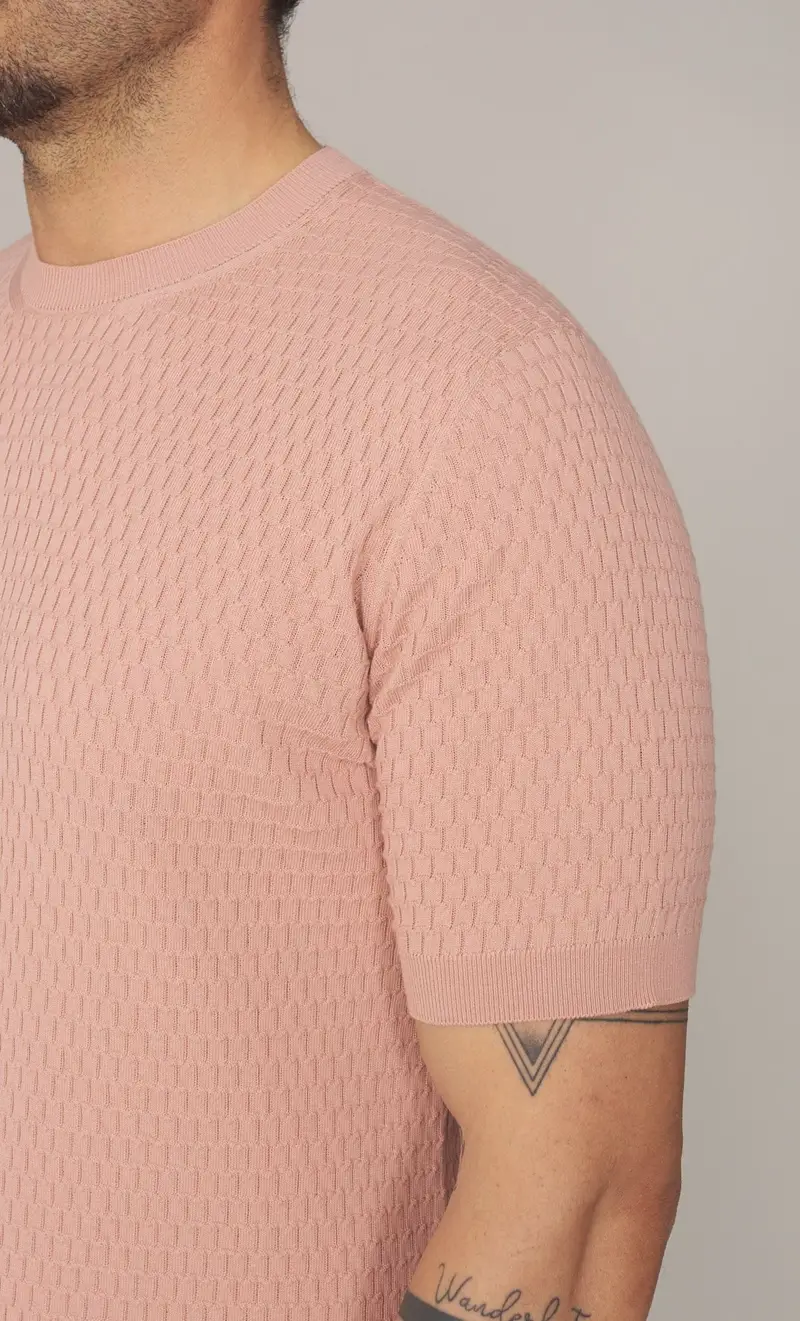 Maglia masq manica corta in puro cotone operato, colore salmone miniatura 2