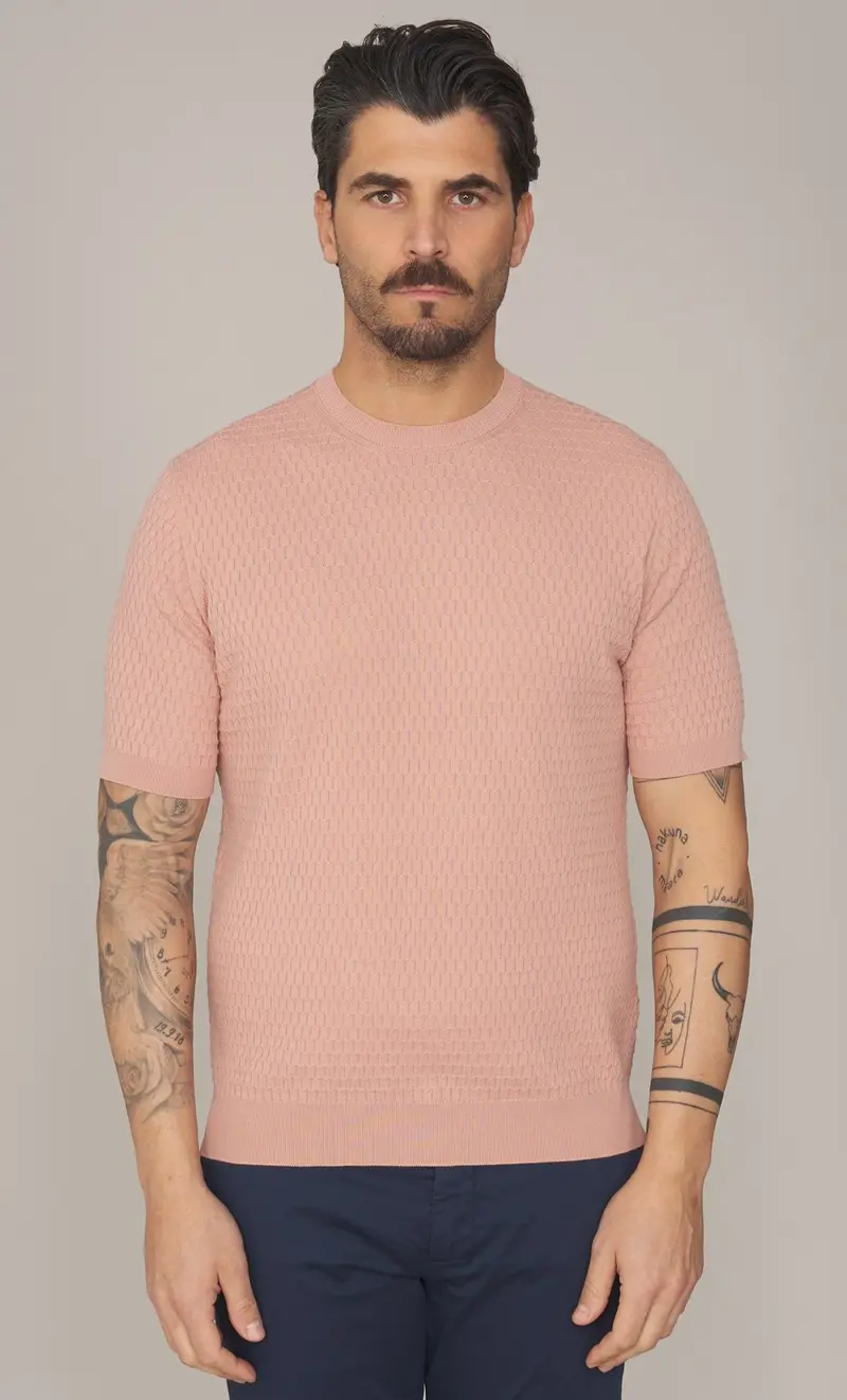 Maglia masq manica corta in puro cotone operato, colore salmone