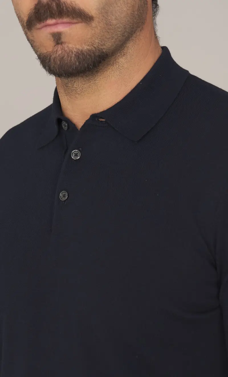 Polo masq manica lunga in puro cotone, colore blu miniatura 2