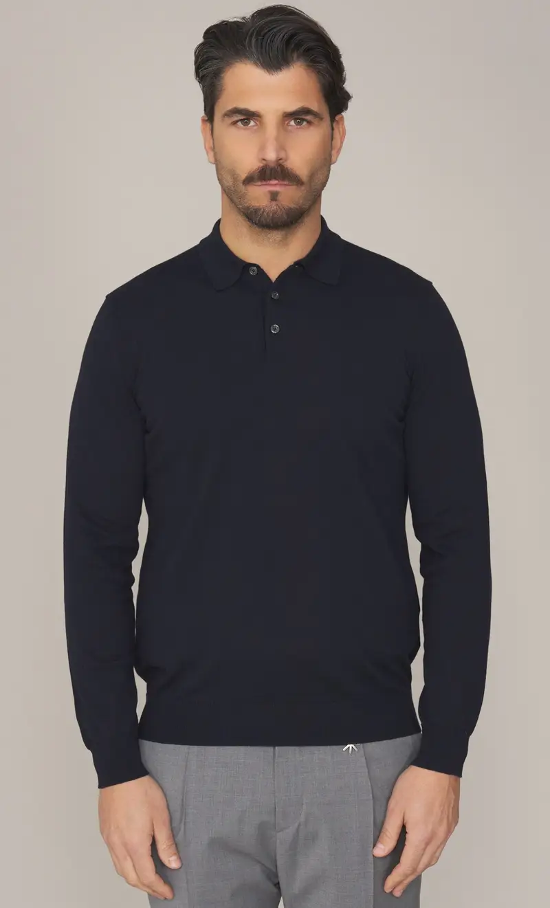 Polo masq manica lunga in puro cotone, colore blu