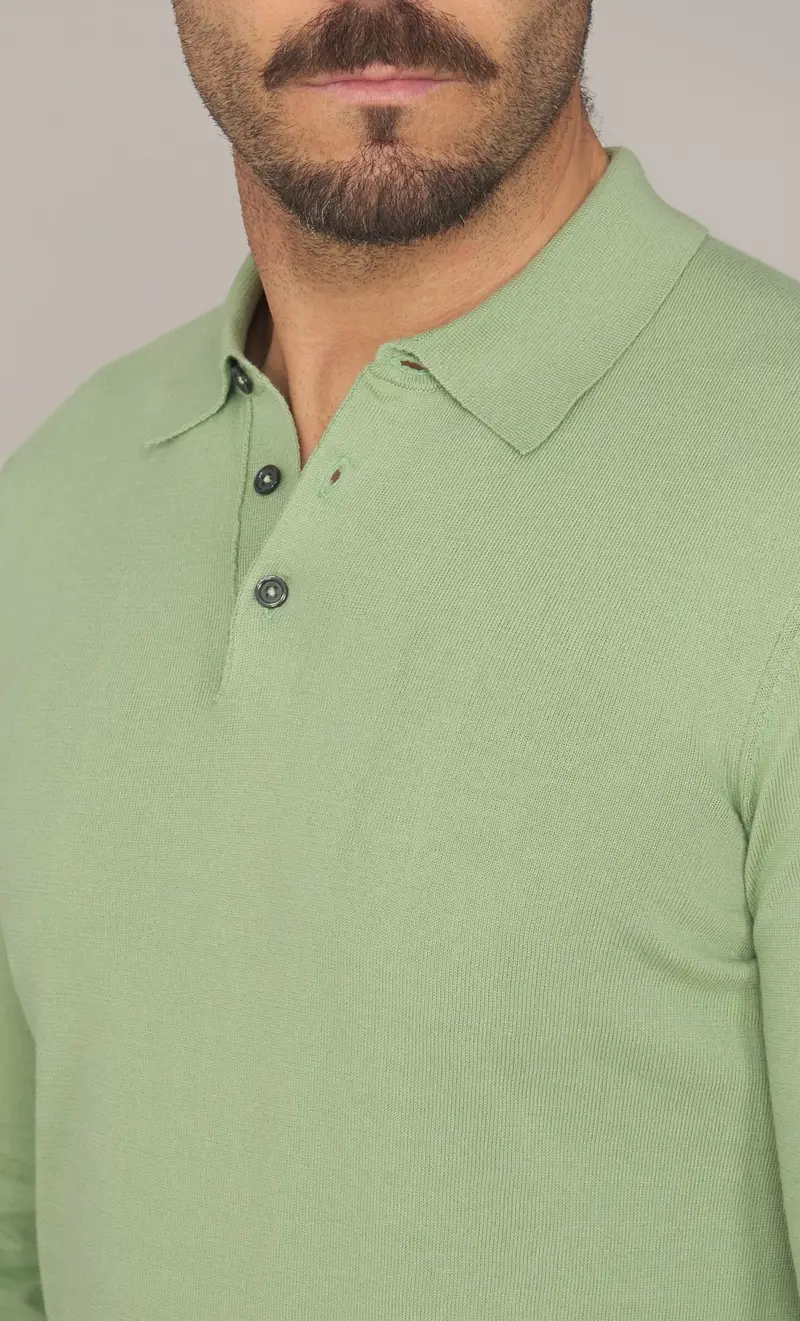 Polo masq manica lunga in puro cotone, colore verde miniatura 2